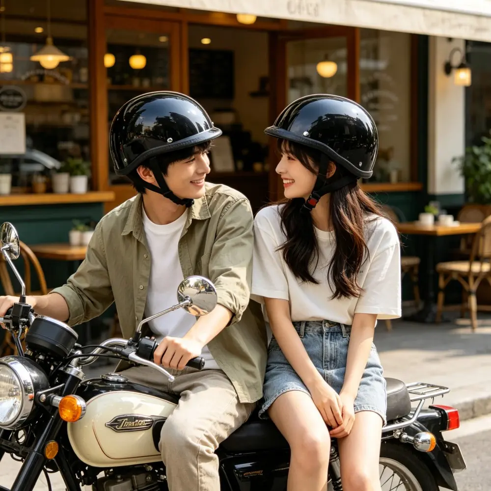 American Retro Half Helmet, Half Motorcycle Helmets, Harley Cruiser Motorcycle Riding Helmet, Summer Breathable Lightweight Protective Personal Electric Bike Helmet