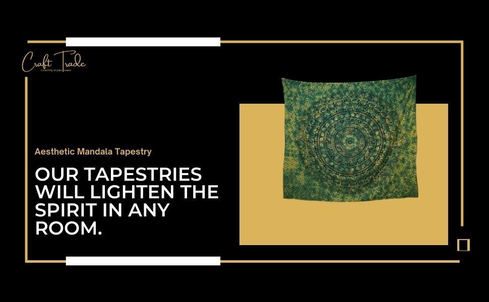 Craft Trade Indian Cotton Mandala Wall Hanging Tapestry for Aesthetic Boho Hippie Living Room, Meditation & Bedroom Décor - Green - 30x40 Inches