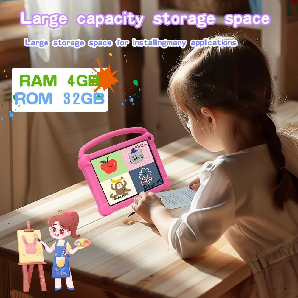 Tablet 7 inch for Boys Girls, Android Tablets for 4GB RAM 32GB ROM Toddler Tablet WIFI Bluetooth Safety Eye IPS Screen Parental Control, Dual Camera Shockproof Case for Educational, Games.
