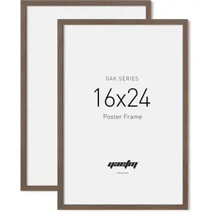 16x24 Frame - Brown Walnut, Solid  16x24 Poster Frame for Picture & Art Print, Lightweight, Horizontal and Vertical Wall  for Photo Gallery (2 Pack, Walnut)