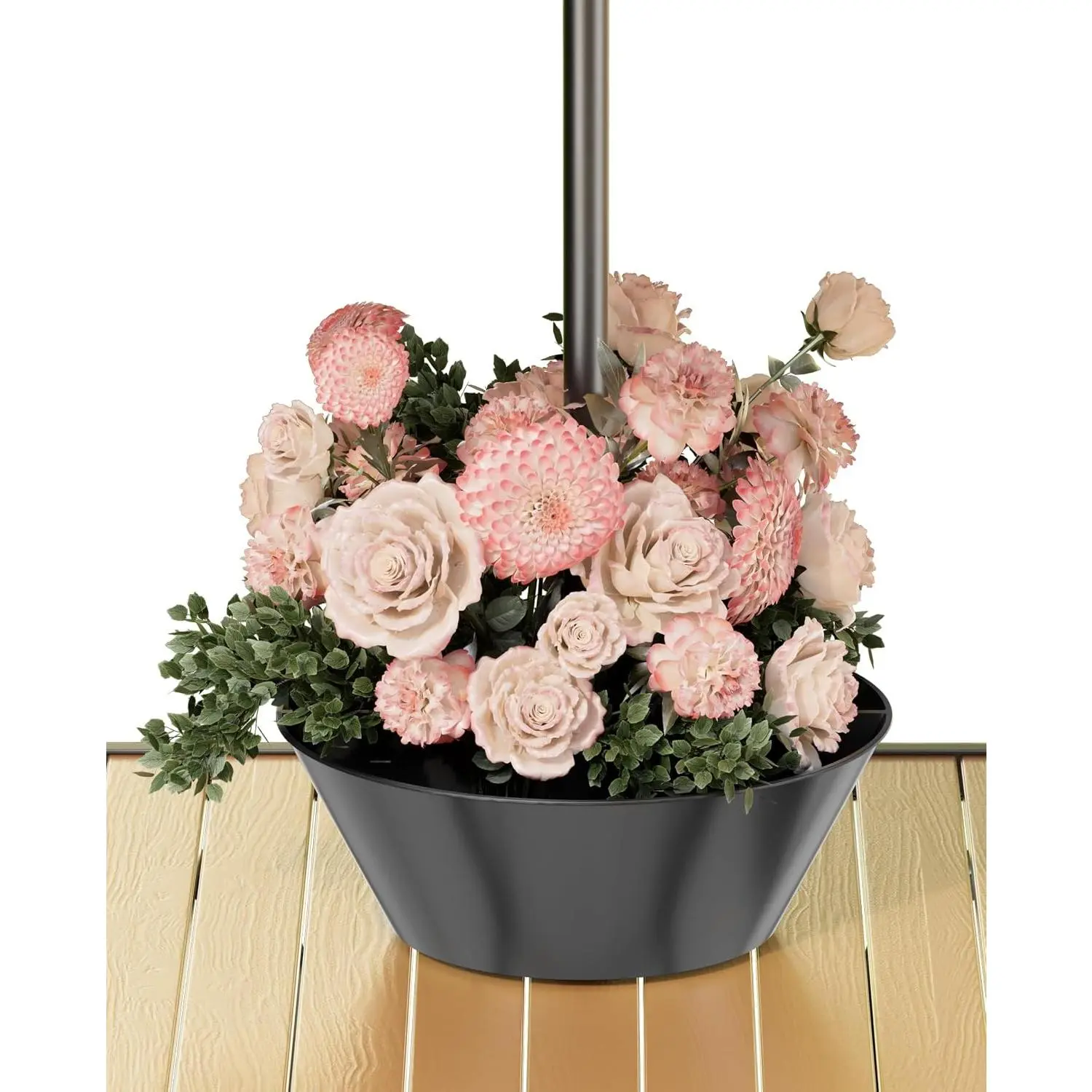 2-in-1 Umbrella Planter for Patio Table & Pole, Half Round Flower Planters Pots with Umbrella Hole Fits Poles Up to 2” Diameter, PVC Post Planter Wrap Around Umbrella for Garden, Black