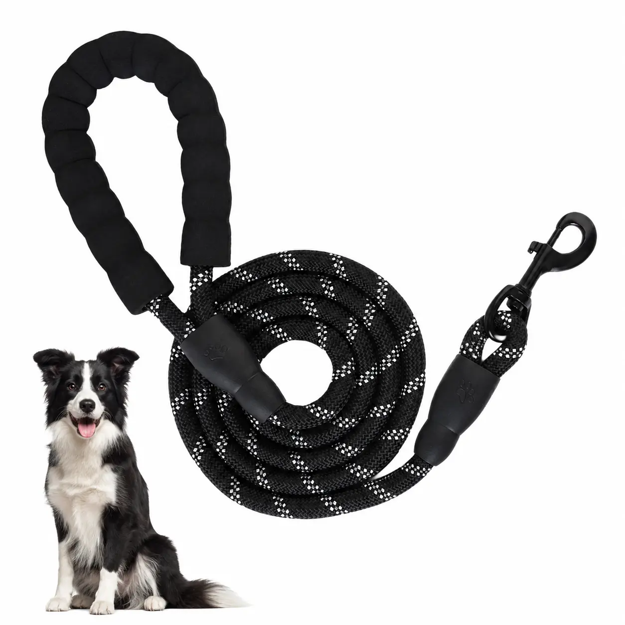 Black Reflective Nylon Fabric Dog Leash - Long-Lasting Wear-Resistant Round Walking Rope Lead, Visibility Boost Strip, Universal Fit for Small-Medium-Large Dogs, Pet Supplies for Golden Retrievers