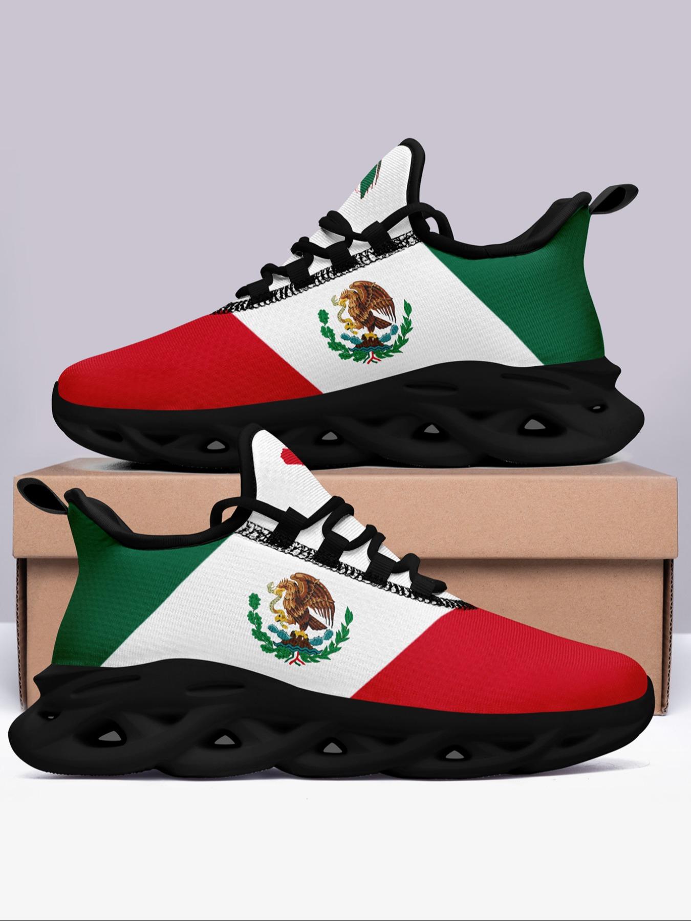 Women's Mexico Flag Print Lace Up Running Sneakers, Casual Comfortable Breathable Sports Fashionable Shoes, Gym Training Sport Walking Sneakers for Daily Wear, Trainer
