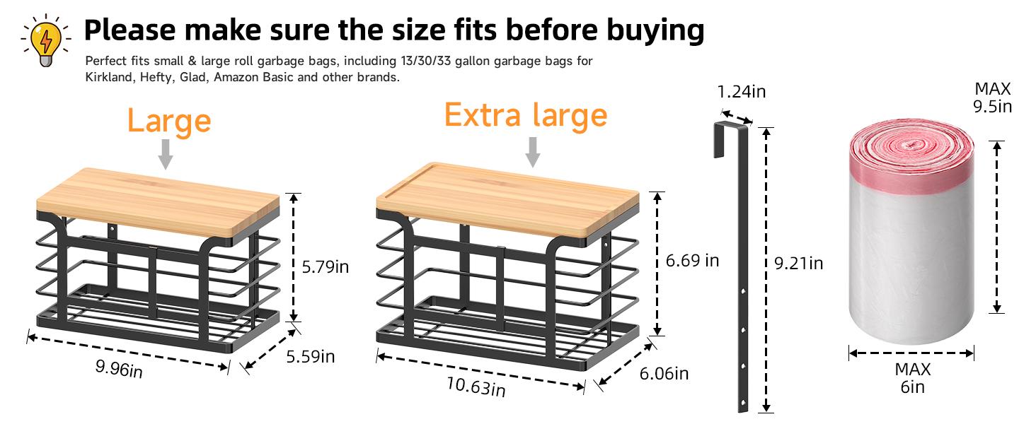 2 Pack Stackable Trash Bag Holder with Bamboo Top, 2025 Pro Wall Mount Laundry Room Organization, Djustable Hooks for Cabinet Door - Organizers in Kitchen/Pantry/Laundry Room, Black