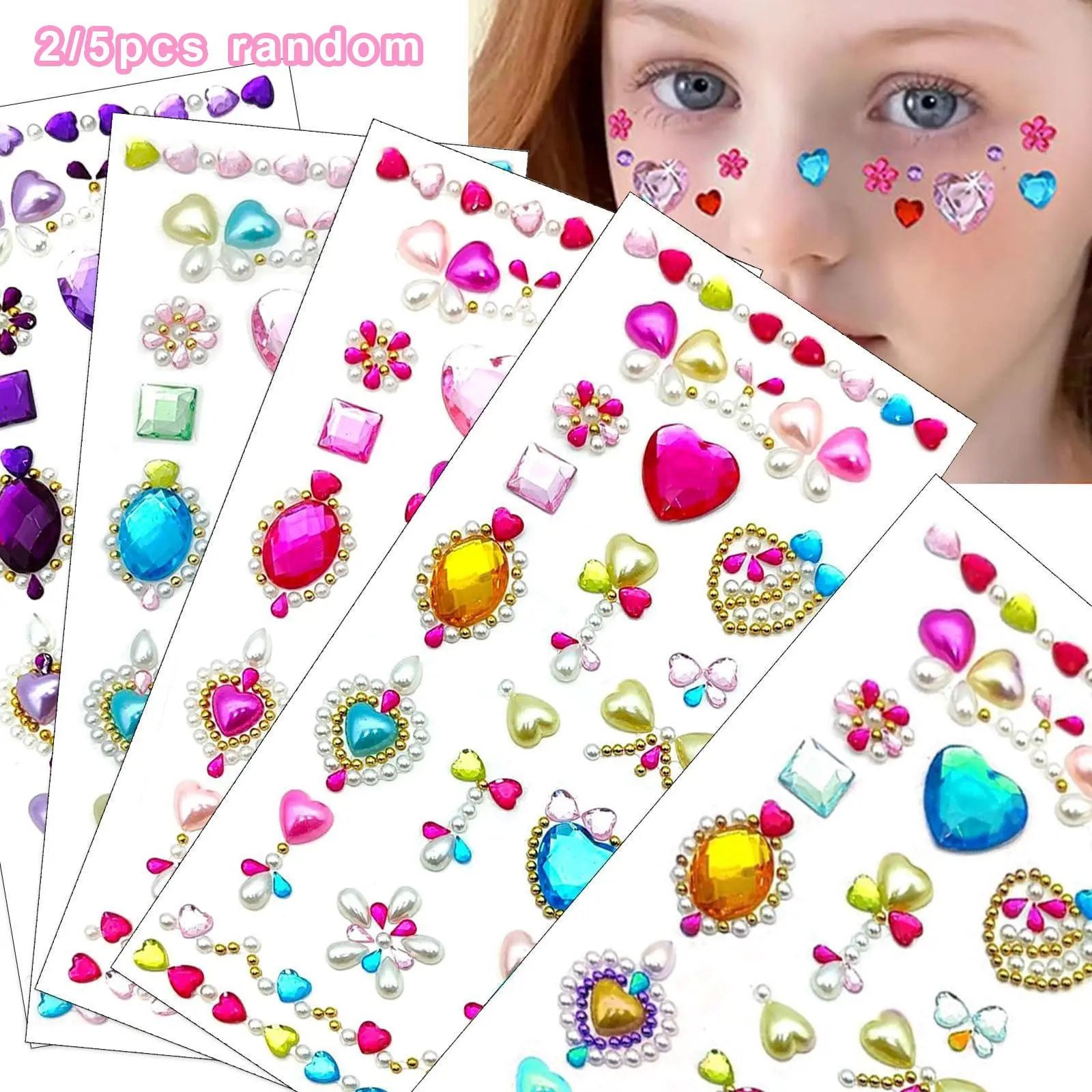 Heart Flower Crystal Acrylic DIY Decor Stickers, Adhesive Gem Stickers for Crafts, Eye Makeup, Nails, Christmas New Year Holiday Decoration