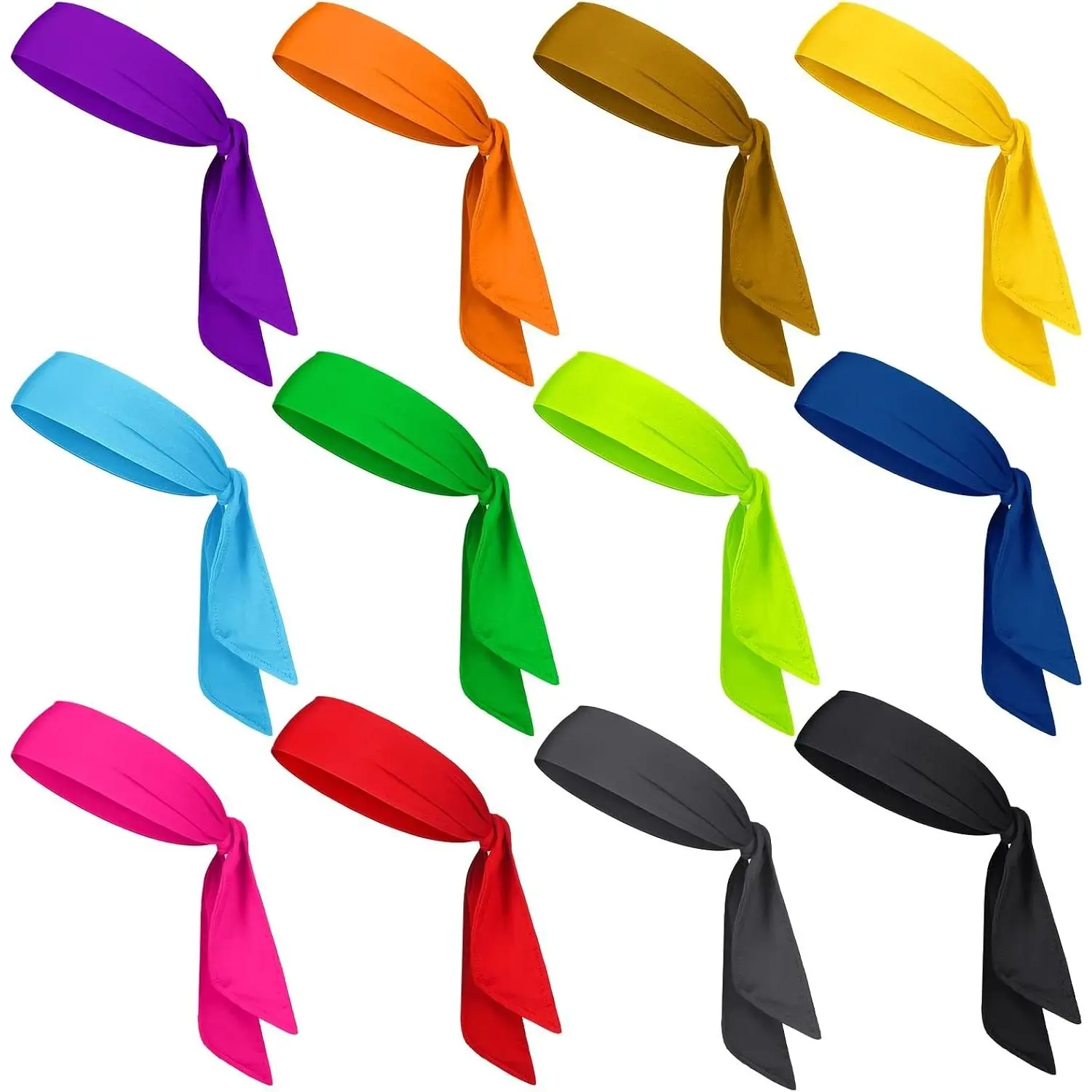 12 Pack Tie Headbands Bulk for Men Women Sports Athletic Tennis Head Band Ninja Karate Headbands Adjustable Elastic Bandana Sweatbands Hair Wrap Bands for Basketball Running WorkoutGift.