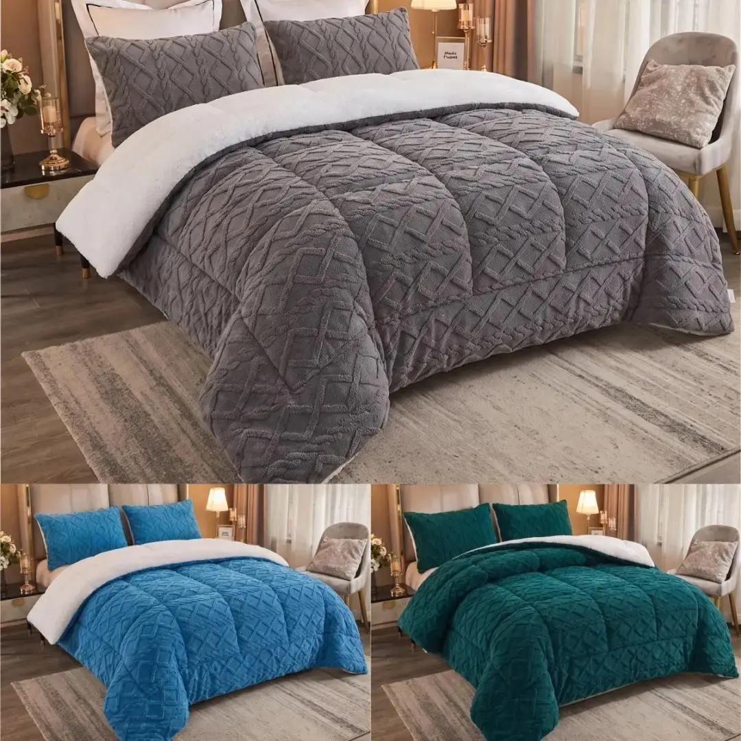 1pc Thickened Soft Plush Comforter - Warm and Comfortable Double-Sided Fleece Design Thick Quilt, Machine Washable Quilted Polyester Winter Bedding, Cozy Comfy Bedding, All-Season Warmth, Beige Plaid Design for Minimalist, Rustic Style Decor