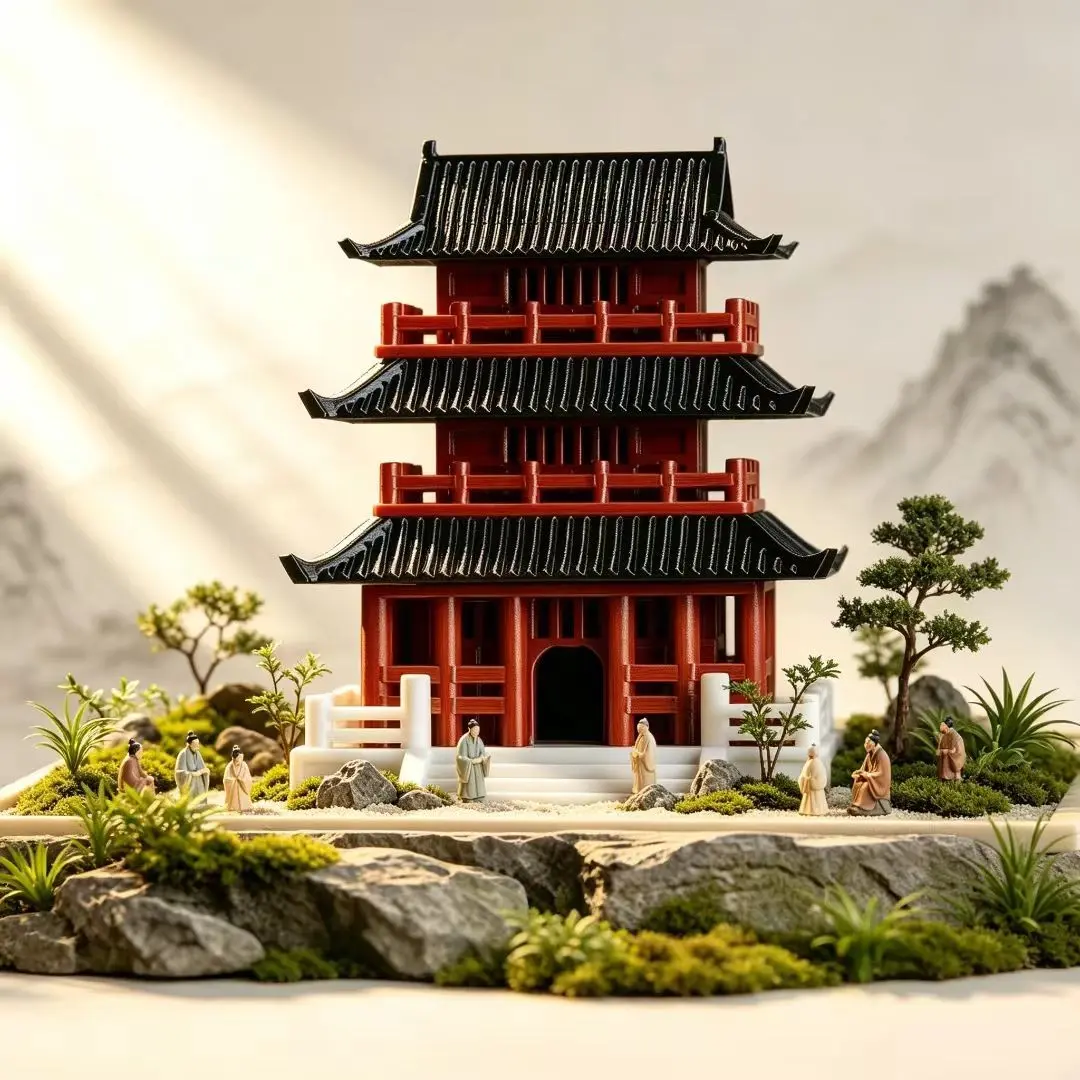 Chinese Traditional Architecture Model, Three-Layer House Fish Tank Decor, Finished Display Piece, Miniature Pavilion, Micro Landscape