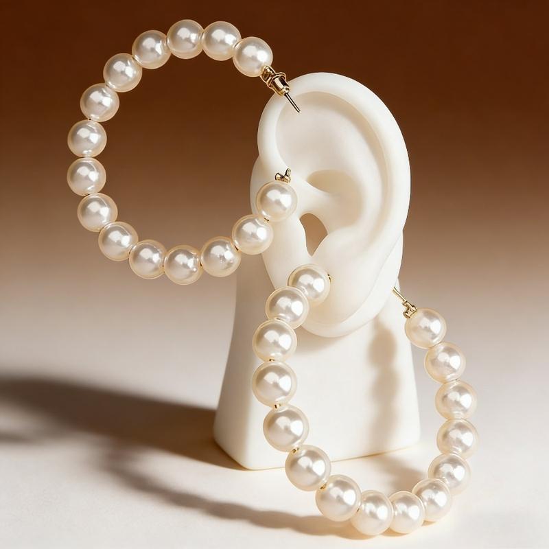 Elegant Vintage Faux Pearl Hoop Earrings - Chic Ear Accessories for Women’s Wedding & Party