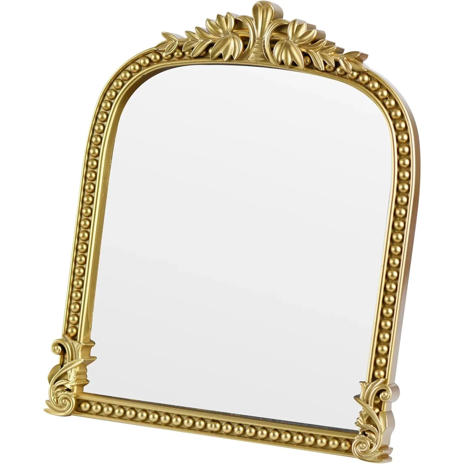 Small Arched Table Mirror, Plastic Frame with Elegant Floral Wreath, Suitable for Dressing Tables and Bedrooms, 10.6 x 8.6 inches ()