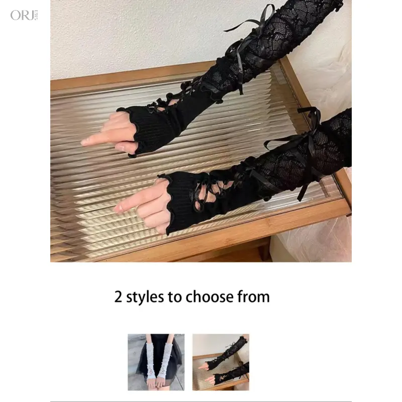 Women's Jk Lace Fingerless Gloves, Gothic Strap Sun Protection Elastic Mesh Punk Gloves, Lace Cuff Design, Durable Washable Reusable, Breathable Glove, Style