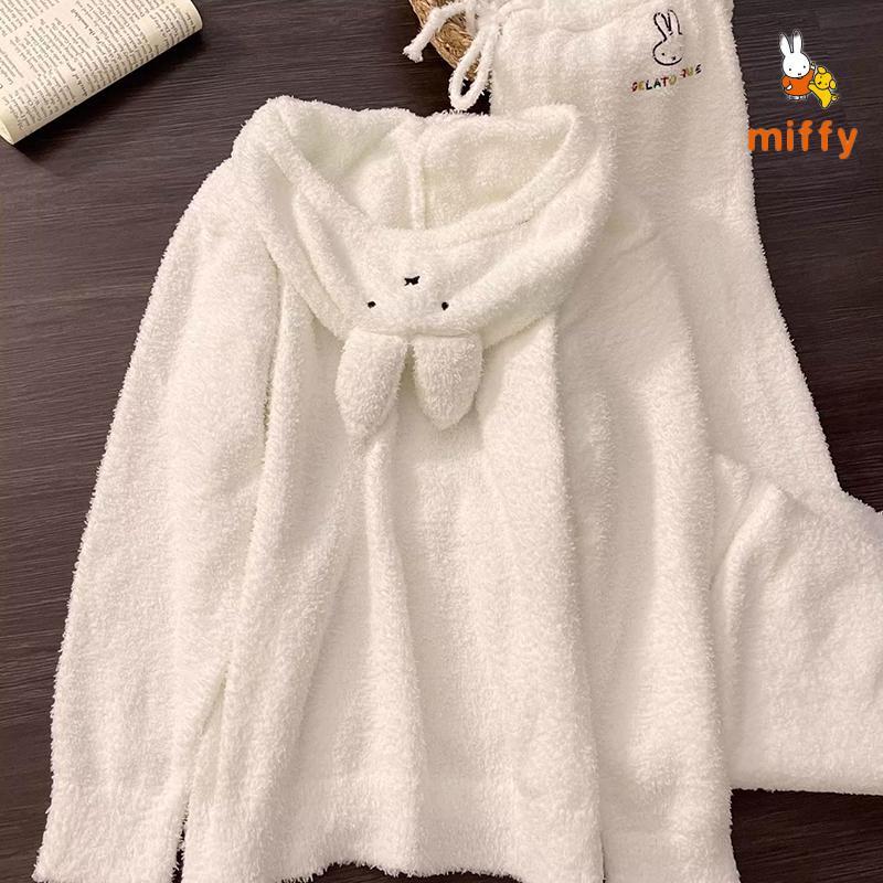 Kawaii Miffy Pajamas Creative Fashion Hooded Loungewear Comfortable Dopamine Home Wear Set Anime Accessories Girls Perfect Gifts