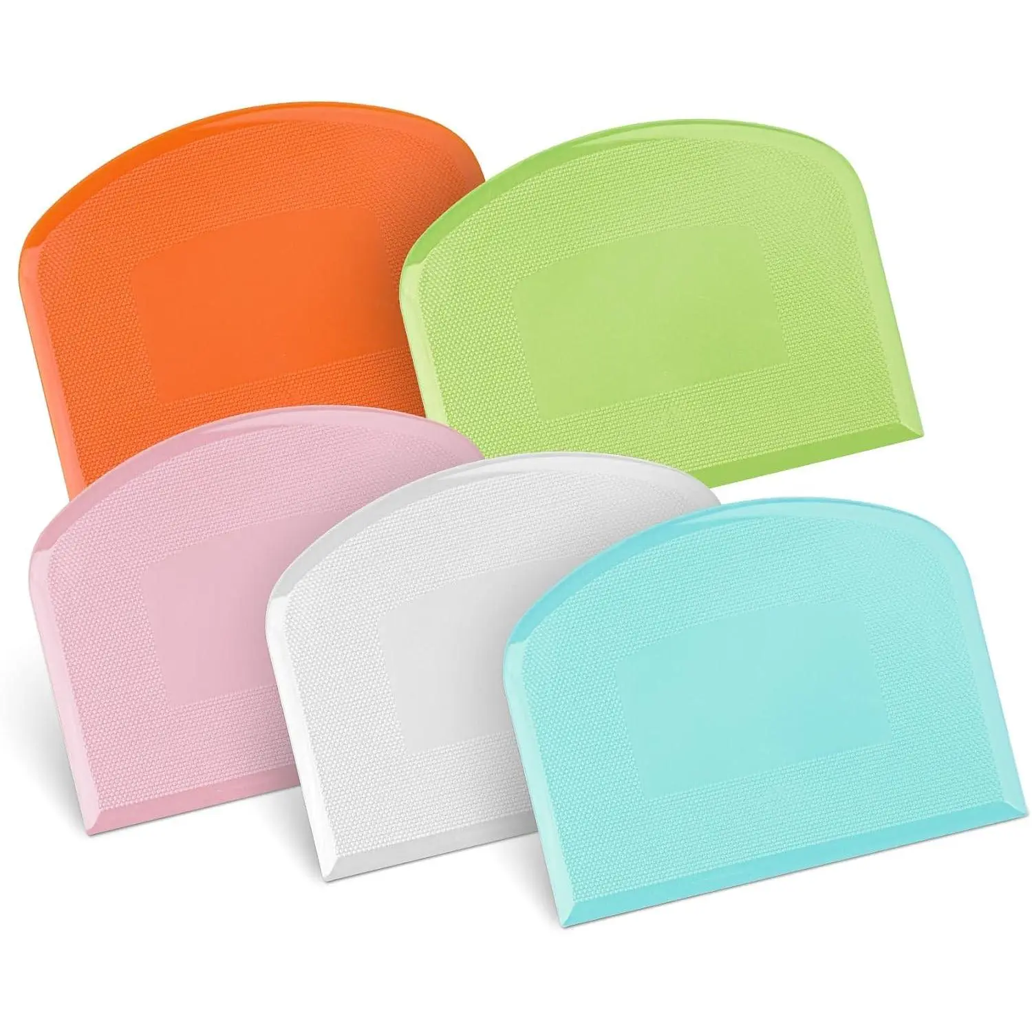 Flexible Dough Scraper &  Set, 5- Bench & Bowl Scrapers | Flexible Plastic, Bench and Bowl Scrapers, Curved , Textured Grip, For Sourdough, Pizza, Fondant, Pastry and Cake Icing