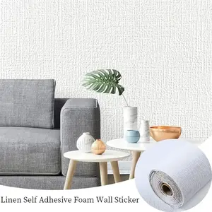 Self-Adhesive Linen Texture Wallpaper Roll, Stain-Resistant, Easy Renovation, Peel and Stick, Washable Vinyl, for Living Room, Bedroom, Kitchen