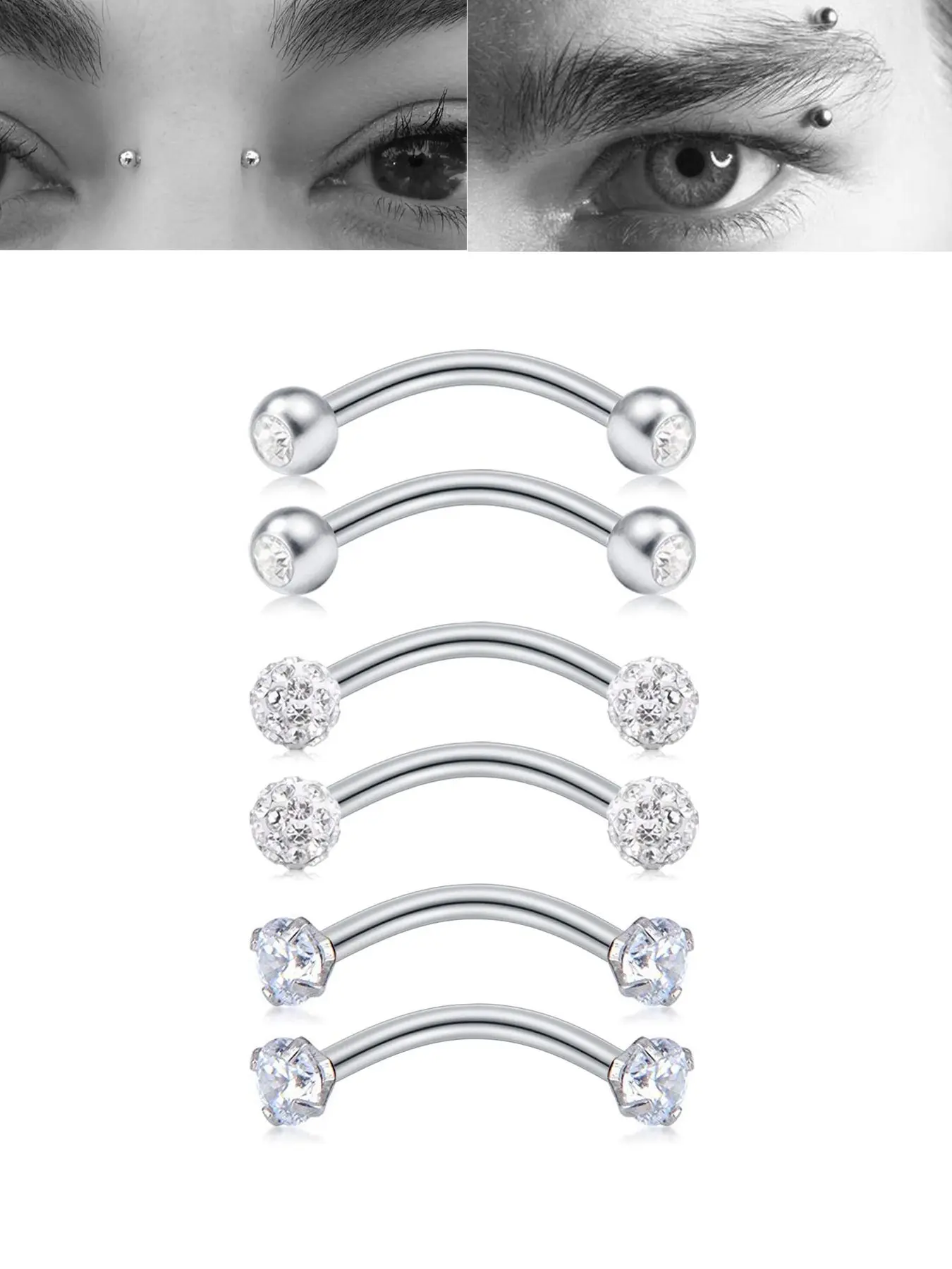 Cz Rook Piercing Jewelry, Rook Earrings for Women, Eyebrow Rings, Surgical Steel, 16g Curved Barbell, Surface Tragus Piercing, 8mm/10mm