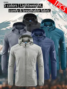 Men's Casual Slim-Fitting Long Sleeve Outerwear, Breathable Lightweight Fabric, Easy Storage, Mountain Logo Design, Comfortable Outdoor Jacket