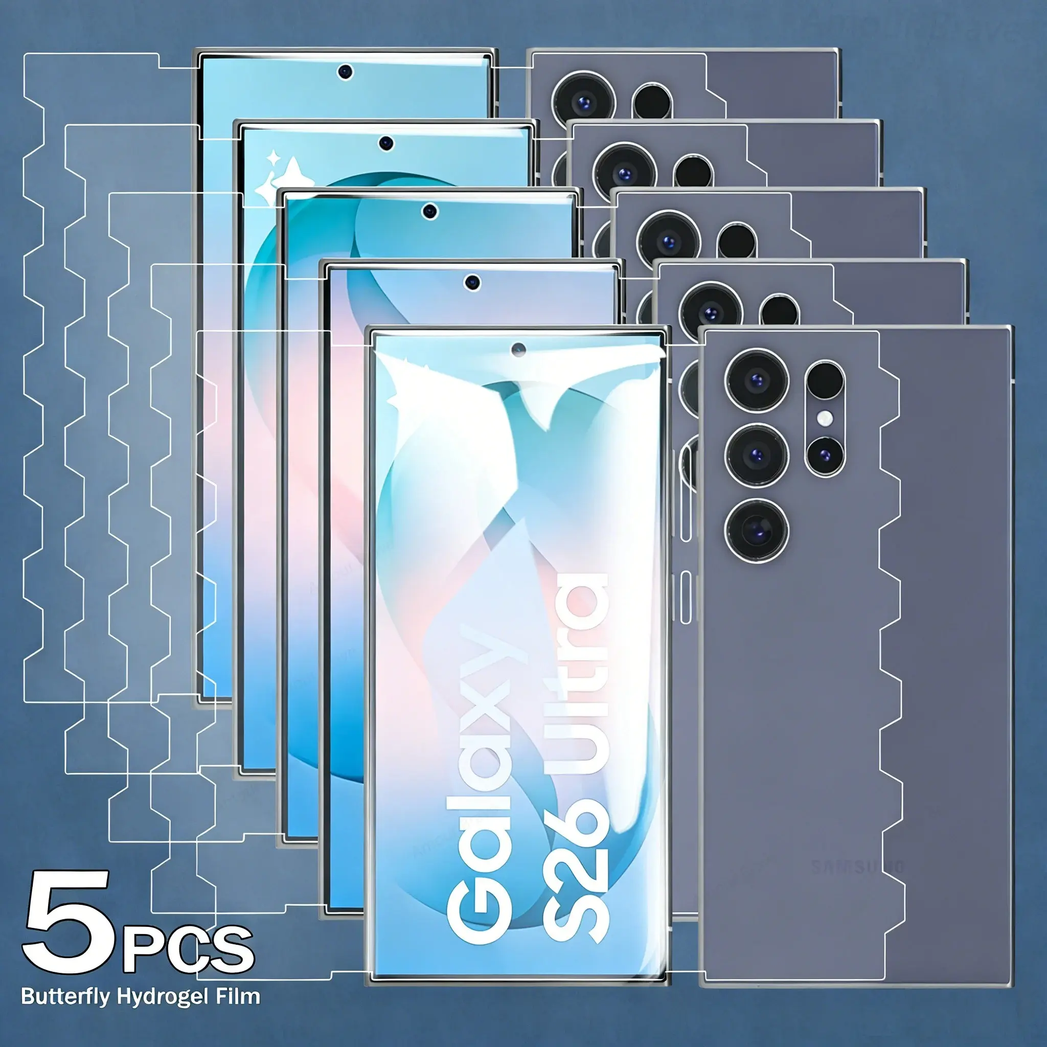 5 Pack Full Cover Butterfly Hydrogel Film For Samsung Galaxy S26 Ultra/S26/S25 Ultra/S24 Ultra/S25/S24/S23/S22/S21/Plus/S20/S23+/S22+/S21+/Note 20 Ultra/Note 20 Screen Protector Protective Film Not-Glass
