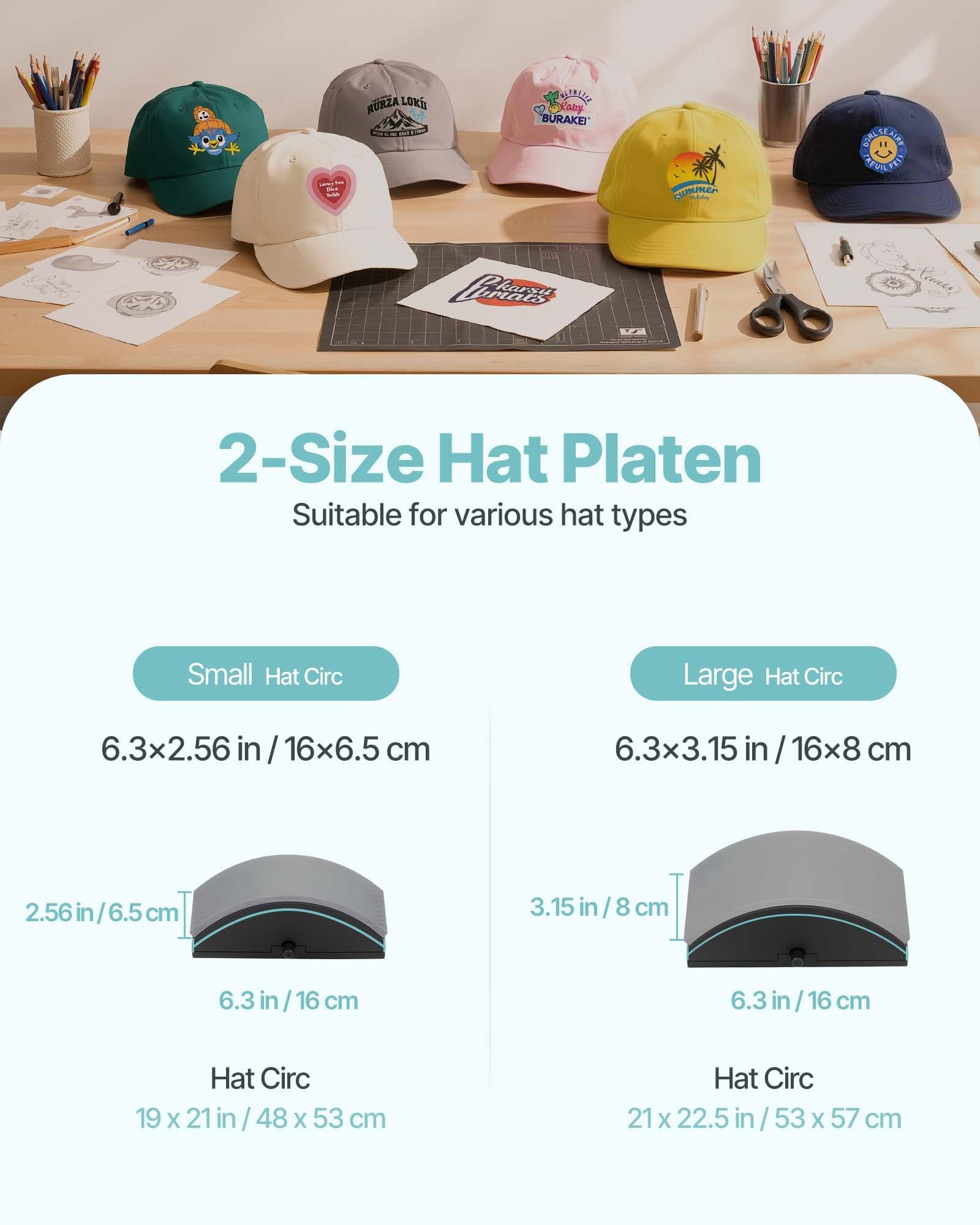 VEVOR Hat Heat Press Machine, with 2pcs Interchangeable Platens, Precise Temperature and Time Control, Hat Press for HTV Iron On and Sublimation Projects, for Caps, Headbands, Cuffs, Face Masks, Gree