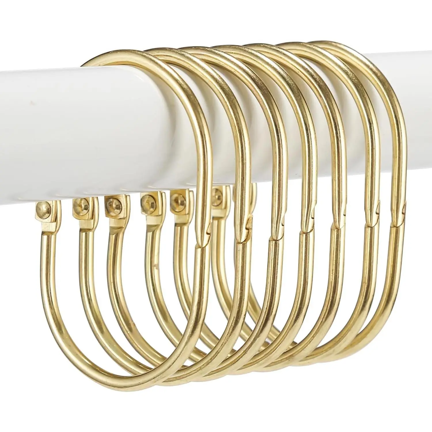 Shower Curtain Rings, 12 Pcs Shower Curtain Hooks, Oval Snap Shower Rings for Curtain, Metal Gold Shower Curtain Rings Rust Proof, Glide Smoothly Shower Hooks for Shower Curtain Rod (Gold)