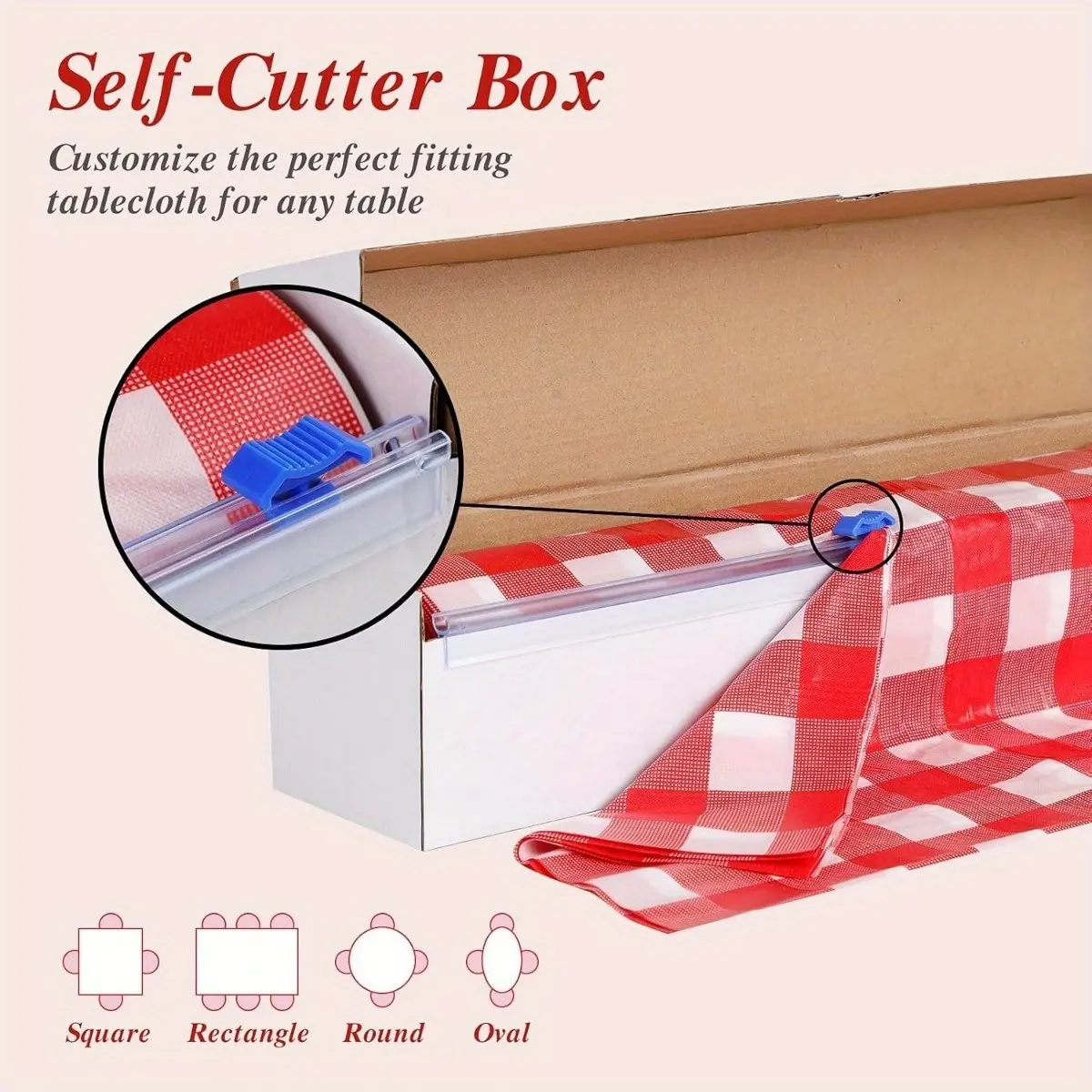 54-inch X 100-foot plastic tablecloth with cutting box, red checkered disposable tablecloth roll, plastic tablecloth suitable for parties, weddings, birthdays, anniversaries, Thanksgiving, Christmas
