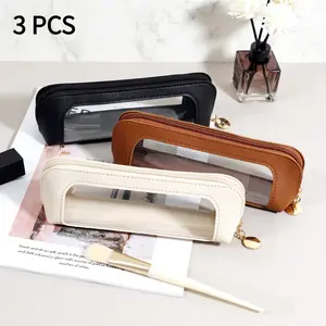 3 PCS Portable Lightweight Makeup Brush & Cosmetic Bag, Multi-Functional Zipper Pouch for Travel & Stationery Storage, Trendy Girls' Essential Organizer, Makeup Tool Organizer, Cosmetic Tools Organizer-YY1