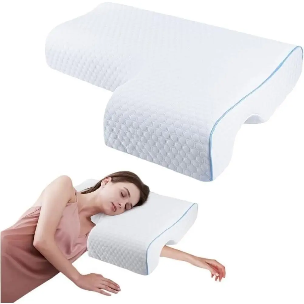 Memory Foam Cuddle Pillow for Couples, Side Sleeper Pillow with Arm Hole, Ergonomic Support for Head, Neck and Arm with Breathable Washable Pillowcase (Left)