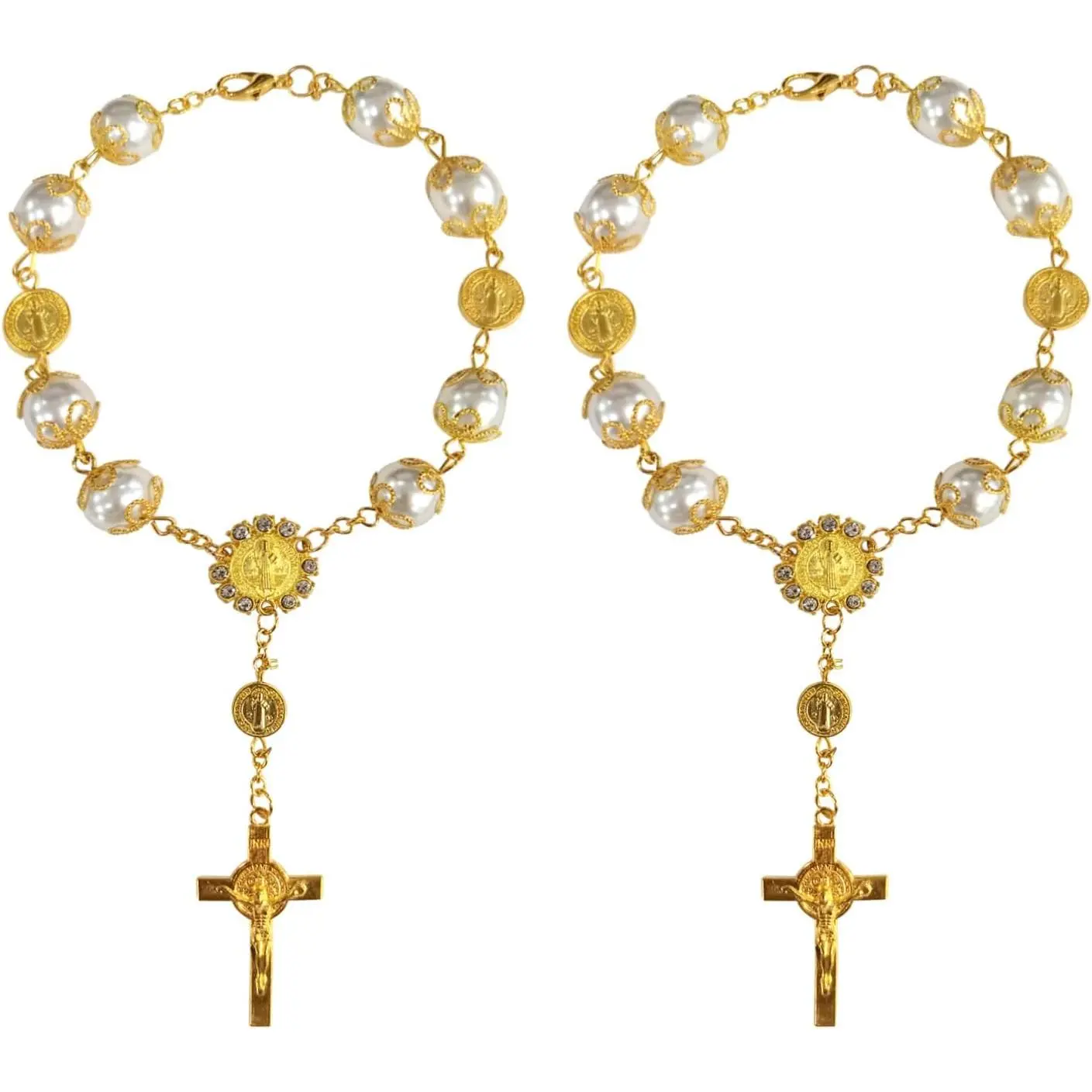2 PCS Car Rosary for Rearview Mirror, Personalized Cross Blessing Auto Rearview Mirror Rosary Pendant, Universal Car Rear View Mirror Rosary Hanging Decor Accessories for Woman Men (Gold)