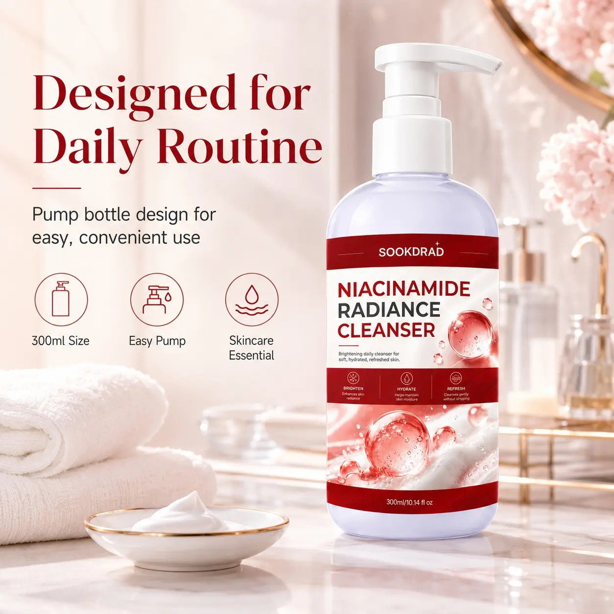 Niacinamide Radiance Cleanser, contains niacinamide, brightening, hydrating, refreshing, gentle cleansing, face, all skin types, daily use, 300ml/10.14 fl oz