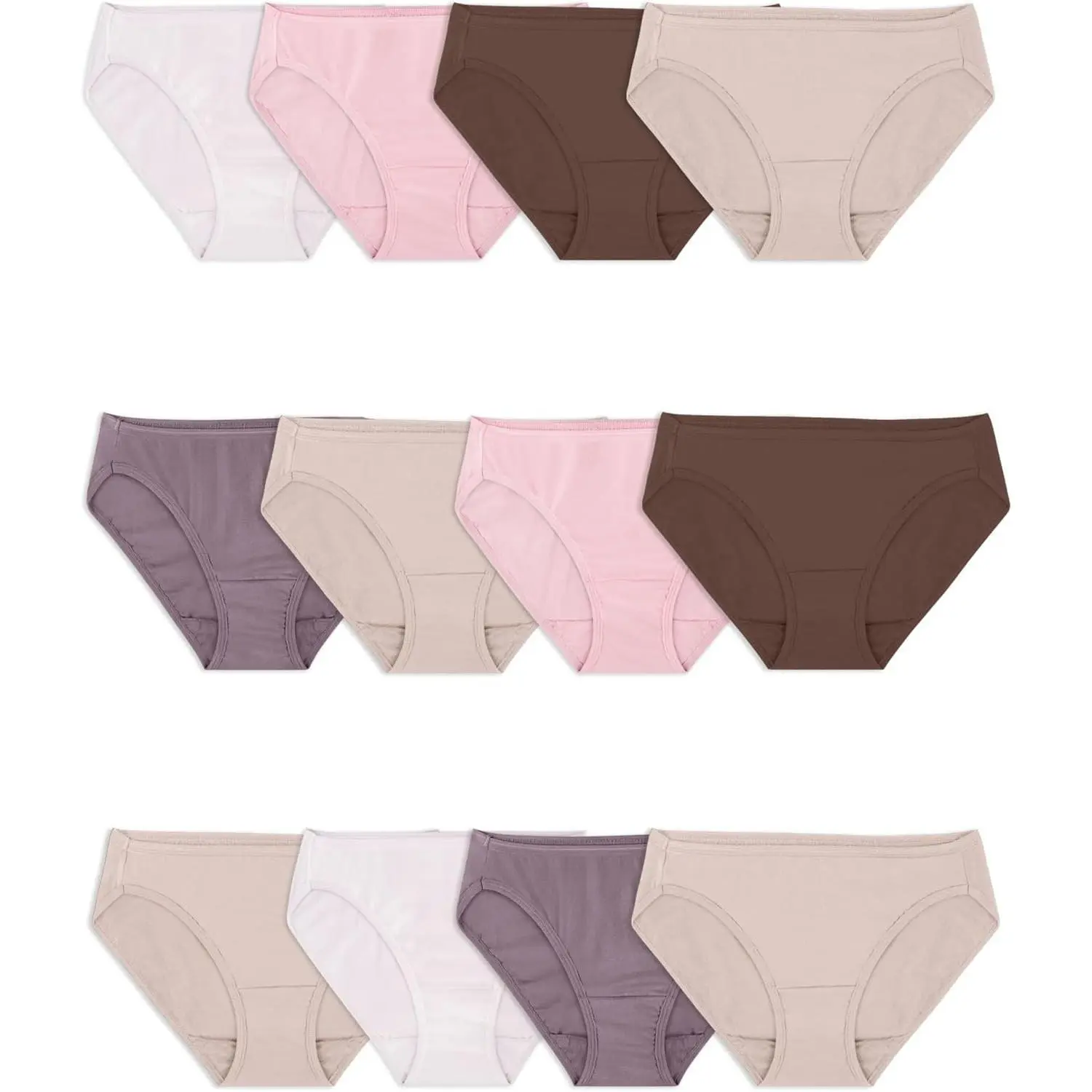 Fruit of the Loom Women's Basic Soft Yarn Cotton Panties Multipacks - Tag-Free, Breathable, Panty Fabric, Plus Size Available, Adults, Bikini - Assorted Body Tones, Bikini - Grey/Blue/Purple, All Year