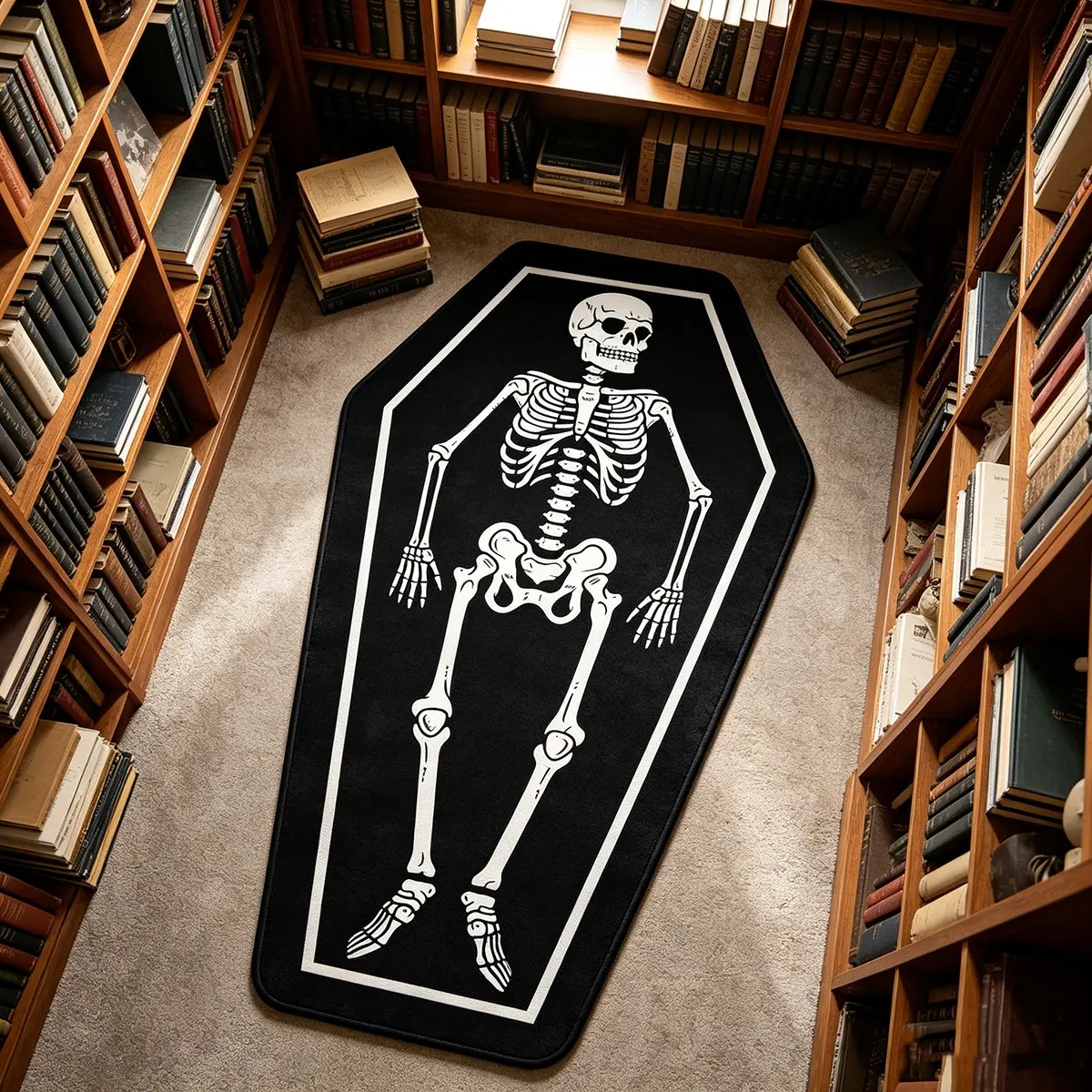 Halloween Gothic Skull Coffin Rug, Washable and Stain-Resistant, Perfect for Living Room, Bedroom, Office, Hotel Corridor, Etc