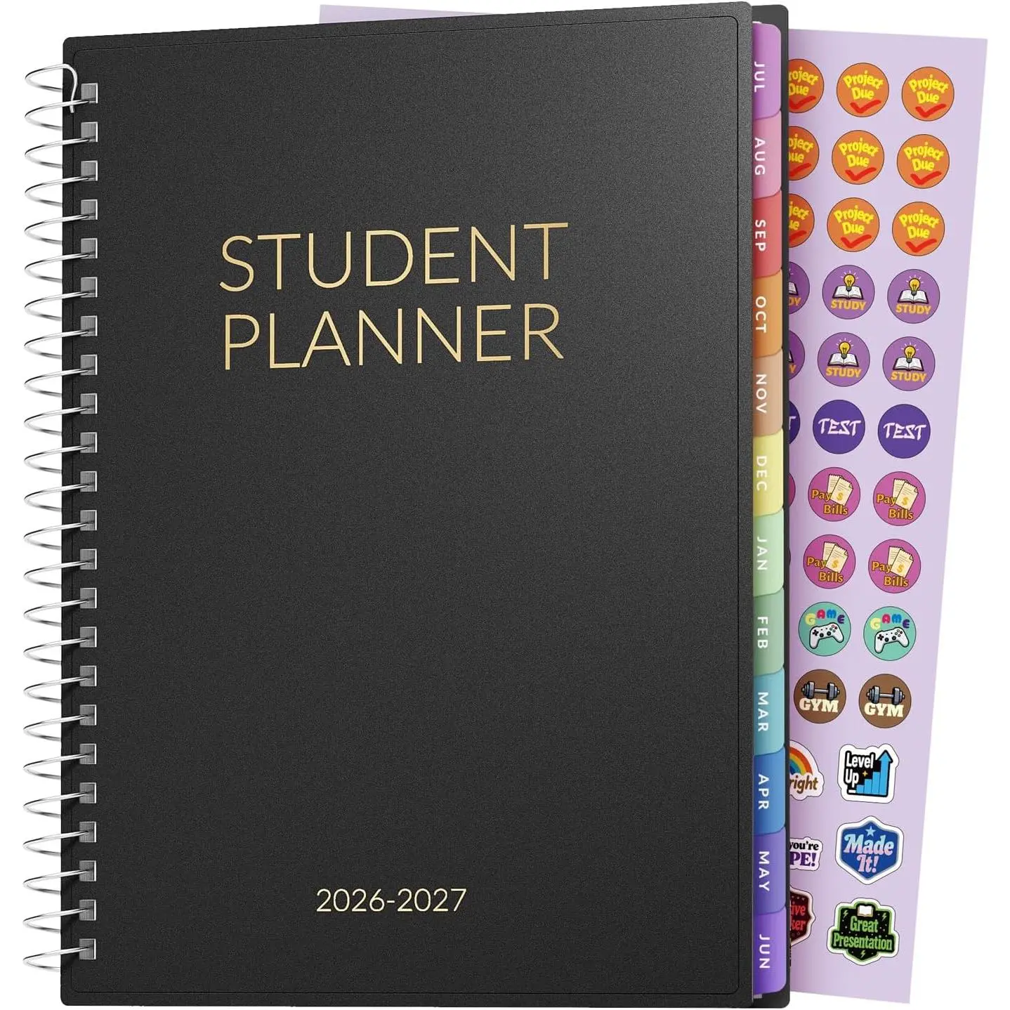 Student Planner 2026-2027,  Middle or High School Planner for Academic Year Jul. 2026 - Jun. 2027, 6.5" x 8.3" Lesson Plan Datebook with PVC  Cover, Bookmark, Planning Stickers, Black