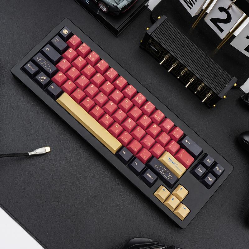 Cherry Profile Red Japanese Keycaps, PBT Material, Dye Sublimation, Minimalist Custom Key Caps for Mechanical Gaming Keyboard, 130 Keys