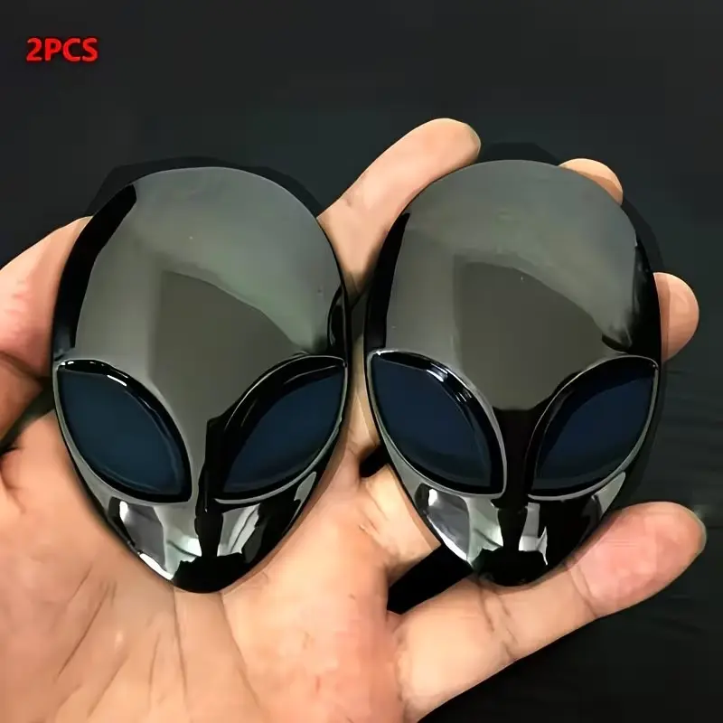 Vibrant Alien Head Car Stickers, HD 3D Design, Unique Fashion Look for Cars or Motorcycles, Durable and Easy to Install, Set of 2