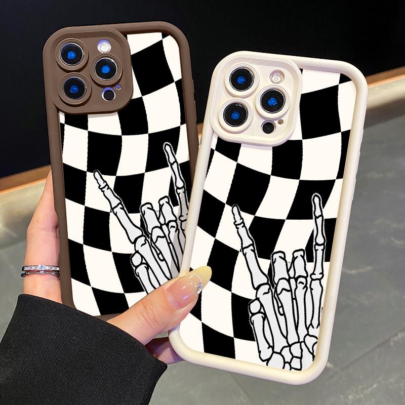 Checkered Skeleton Pattern Case for iPhone 17 Pro Max 16 Plus 15 14 13 12 11 Air E Soft TPU Bumper Drop Protection Rugged Durable Back,Suitable gifts for boys