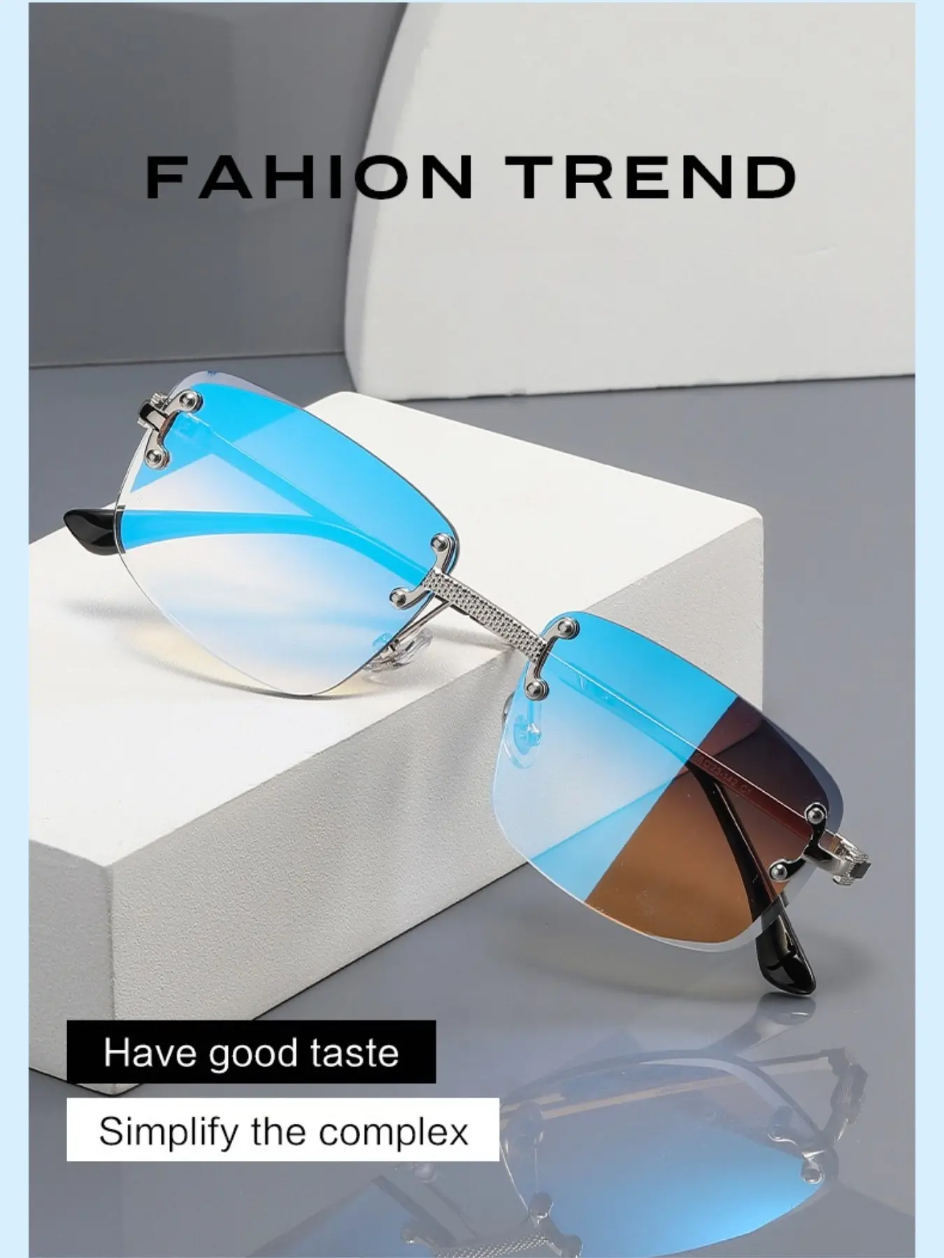 1 Trendy Color Changing Rimless Cut Edge Film Sunglasses UV400 Protection For Women Men Driving Party Beach Outdoor