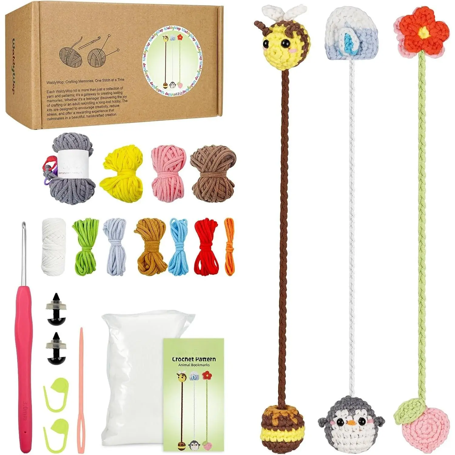 Crochet Kit for Beginners: 3  & Flower Bookmarks Knitting Kits for Starter w/Easy Yarn, Crochet Hook&Easy Video Tutorials-Wobbles Crochet  Kit for Adults, Birthday Gifts for Women