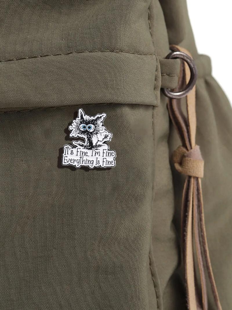 Cute Cartoon Cat Design Brooch, Summer Outfits 2024 Letter Pattern Enamel Pin, Trendy Cloth Accessories for Women & Men, Creative Gift