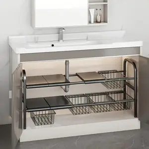 2-layer Under Sink Storage Rack, Expandable Under Sink Storage Rack with 5 Removable Panels & 5 Baskets, Kitchen Bathroom Sink Organizer