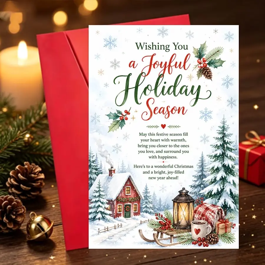 1 Set of Christmas Cards, Joyful Holiday Season Greeting Card for Adults, Ideal for Christmas and New Year Gifting, Printed with Pictures or Text