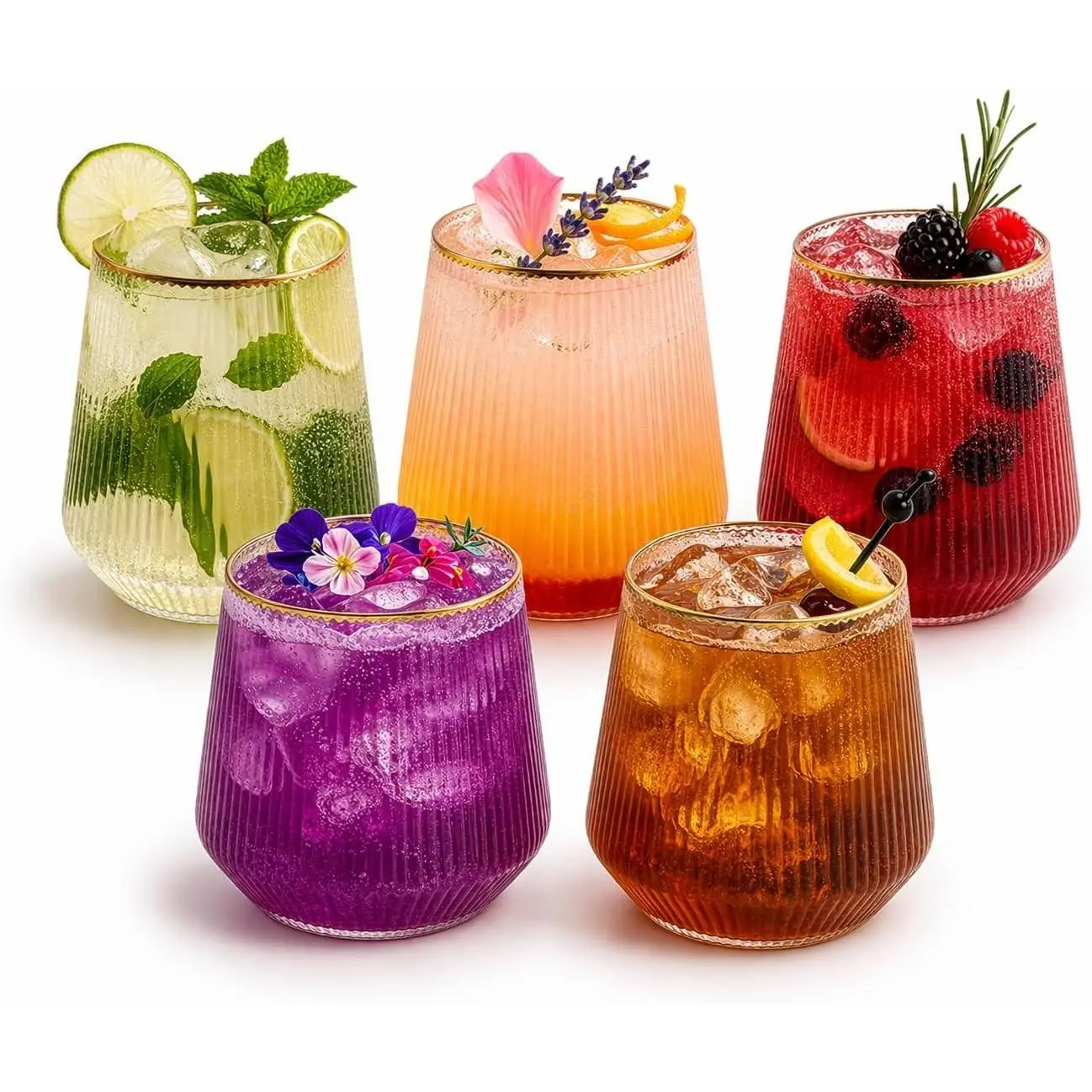 Origami Ripple Plastic Wine Glasses, 40 Pack 14 oz Stemless Gold Rim Cups, Unbreakable Disposable Drinkware for Parties & Weddings, Drinkware Disposable, Glassware Drinkware