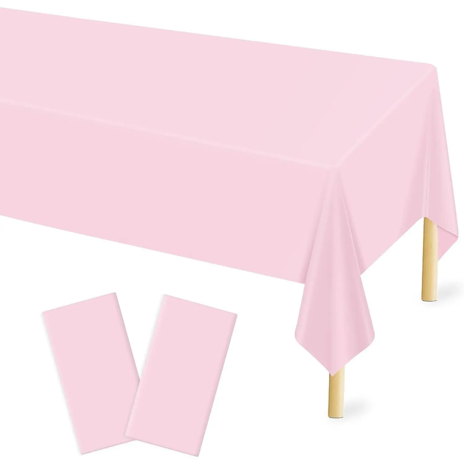 2 Pcs Light Pink Plastic Tablecloth for Rectangle Table, 54 × 108 inches Disposable Pink Party Table Covers for Gril Birthday, Wedding, Baby Shower, Mermaid Party Decoration