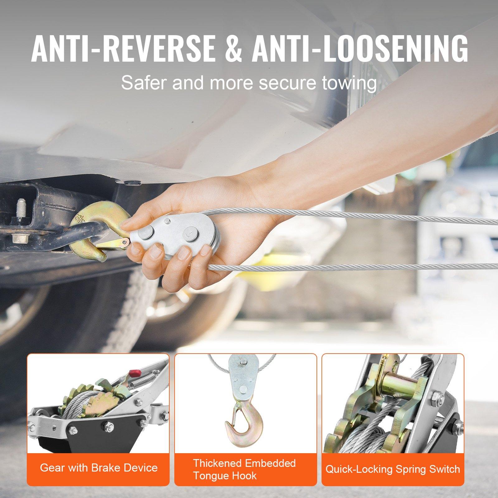 VEVOR Come Along Winch, 2 Ton (4,409 lbs) Pulling Capacity, 12 ft Steel Cable, 2 Hooks, Heavy Duty Ratchet Power Puller Tool with Dual Gears, Automotive Hoist Cable Puller Ideal for Vehicle Rescue VEVOR Come Along Winch, 2 Ton (4,409 lbs) Pulling Capacity, 12 ft Steel Cable, 2 Hooks, Heavy Duty Ratchet Power Puller Tool with Dual Gears, Automotive Hoist Cable Puller Ideal for Vehicle Rescue