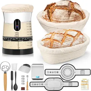 Pro Sourdough Starter Kit- 50oz Large Capacity Sourdough Starter Jar,17 Flavor Recipes,2 Bread Proofing Baskets, Scale,Bench Scraper,Bread Lame,Complete Sourdough Bread Baking Supplies