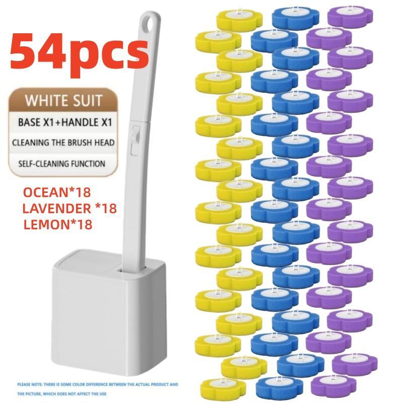 One-Use Toilet Cleaning Set, Includes 54/24 Replacement Brush Heads, Toilet Bowl Cleaner, Sink Cleaning System, Bathtub Drain Plug, Toilet Wand