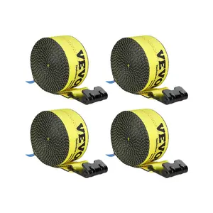 VEVOR Winch Straps, 4"x 30', 6000 lbs Load Capacity, 18000 lbs Break Strength, Truck Straps with Flat Hook, Flatbed Tie Downs Cargo Control for Trailers, Farms, Rescues, Tree Saver, Yellow (4 Pack)