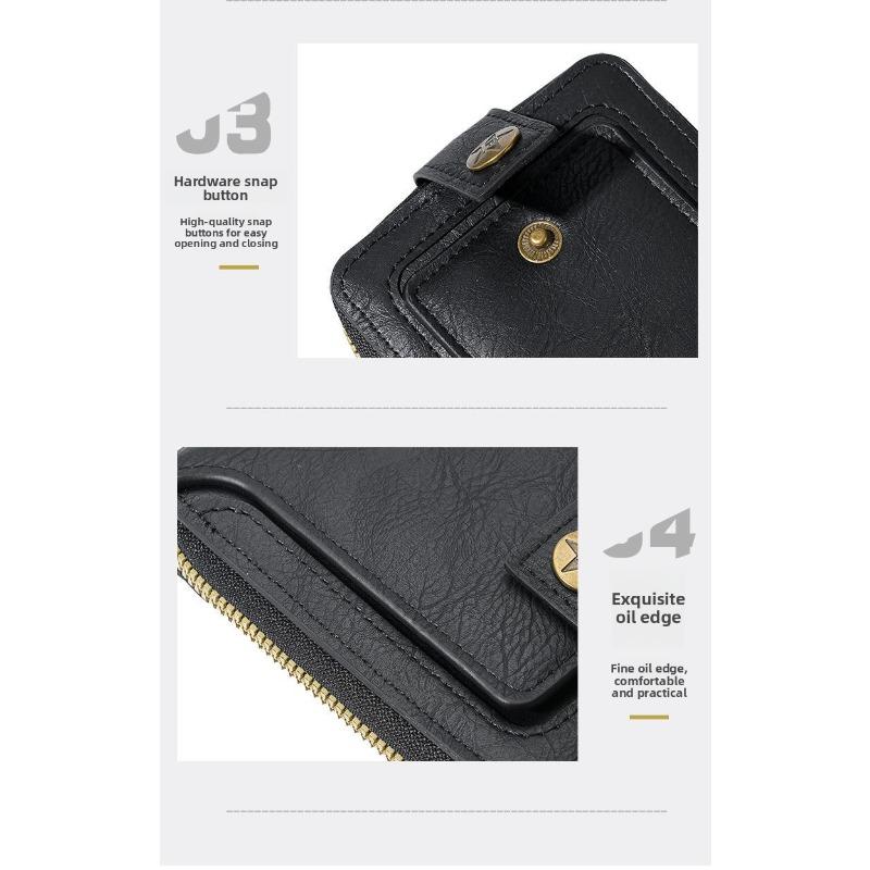 2026 New Retro Men's Short Wallet | Horizontal Zip Multi-functional Card Holder | Buckle Coin Purse