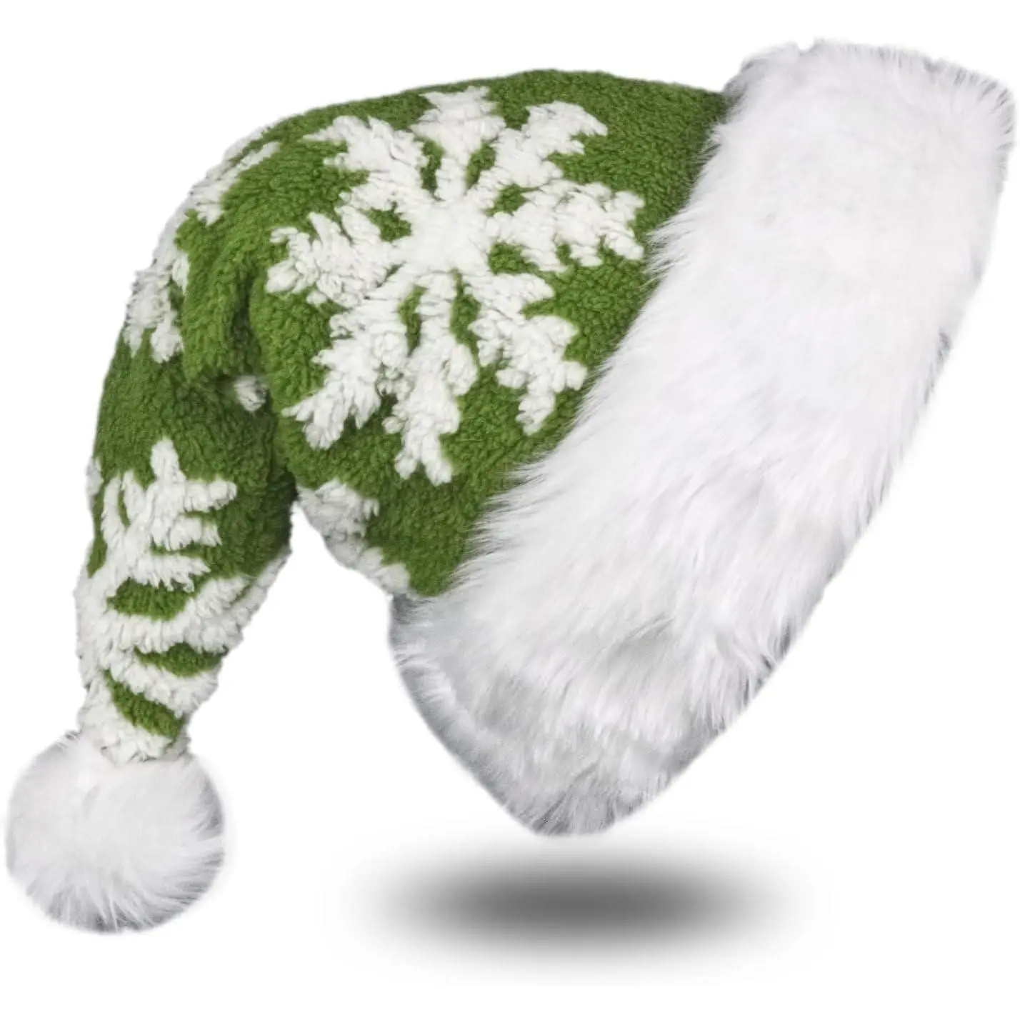 Snowflake Green Santa Hat, Plush Holiday Hats for Women, Comfortable  and Lining Christmas Hat for  Year's Eve and Parties, Soft Xmas Hats for Adults Men