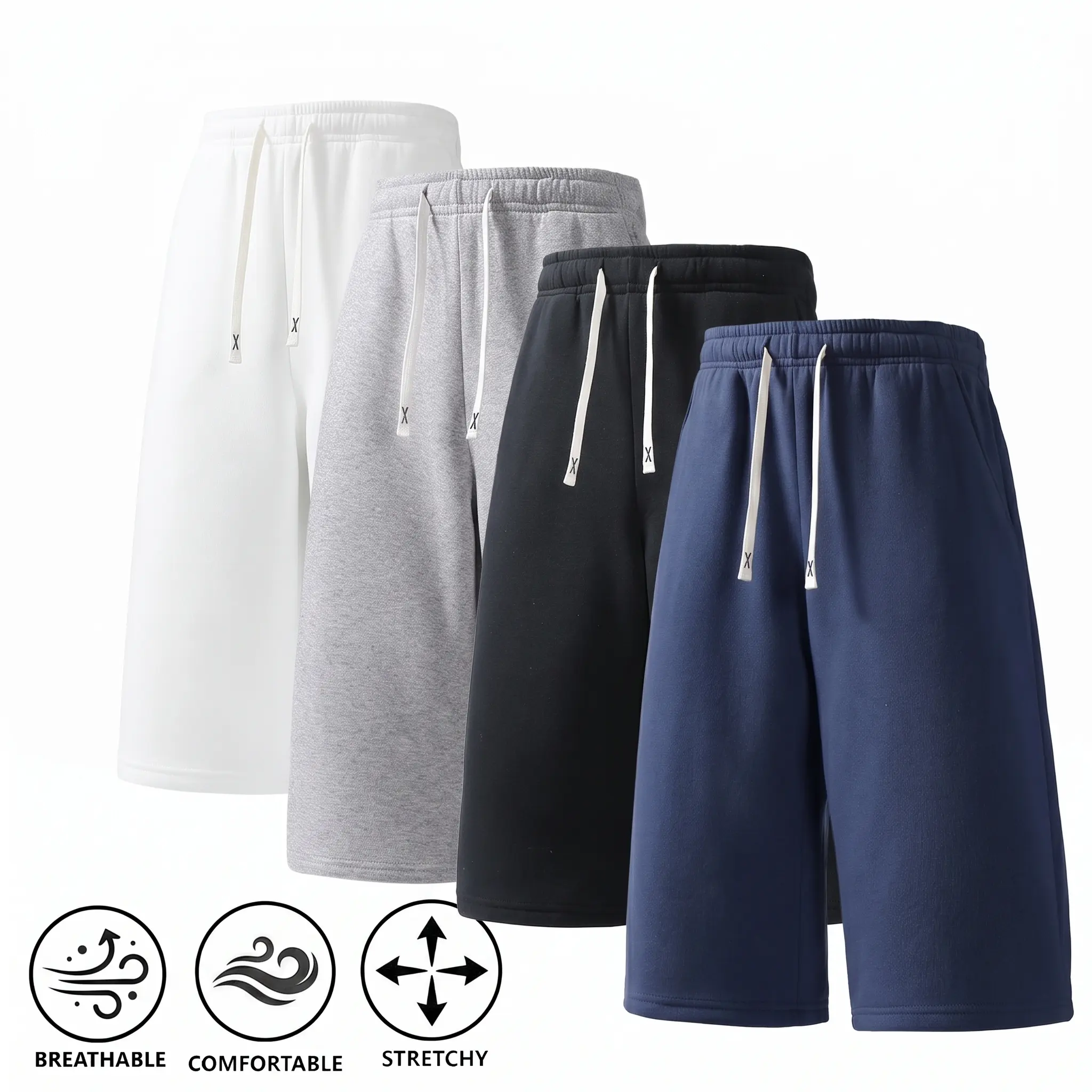 4-Pack Men's Solid Color Comfortable Relax Capri Pants, Elastic Waist, Gentle Everyday Cropped Pants in Three-Quarter Length.