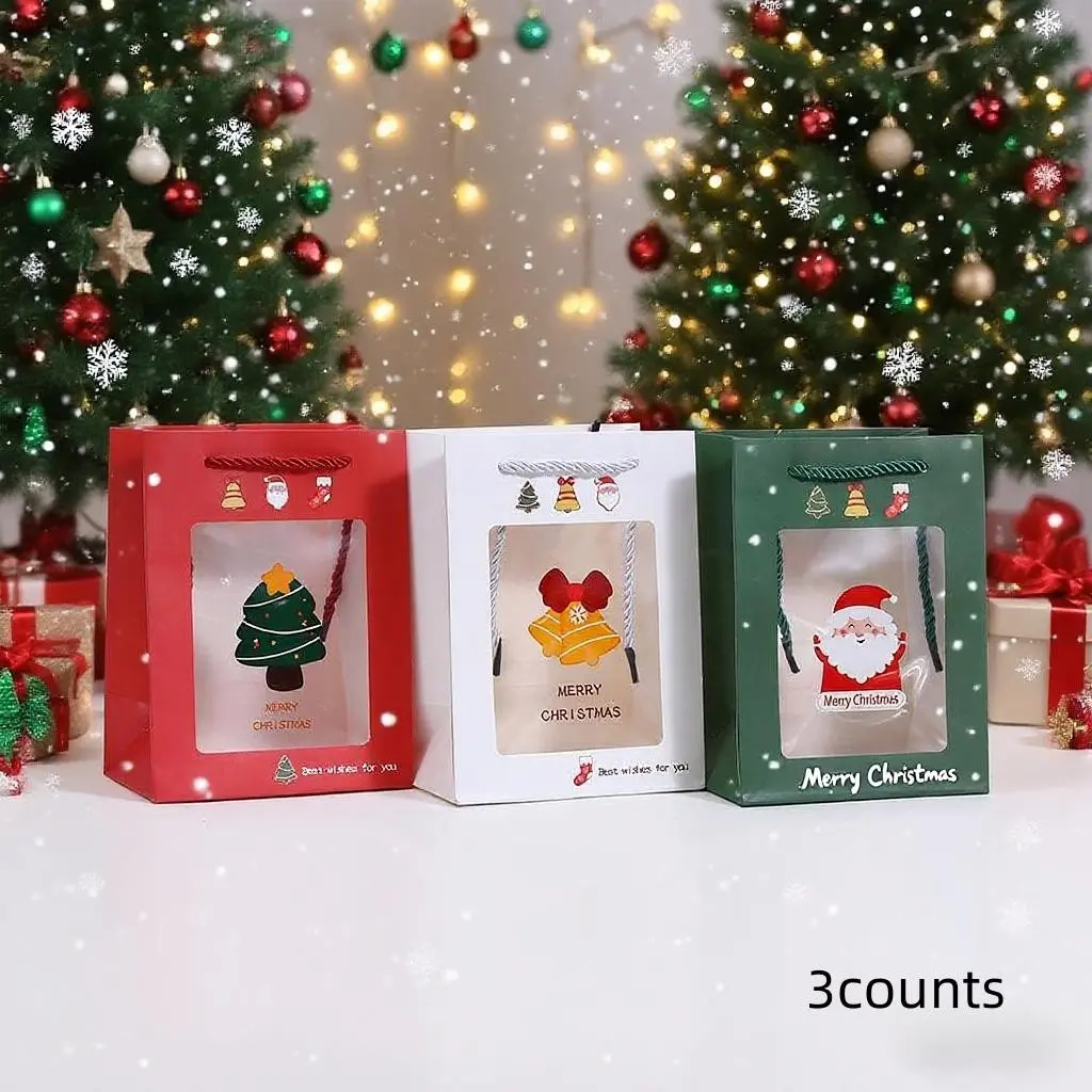3 Christmas Window Flower Paper Bags, Festive Shopping Bags, Cute Party Gift Wrapping Bags, Christmas Gifts, Holiday Packaging