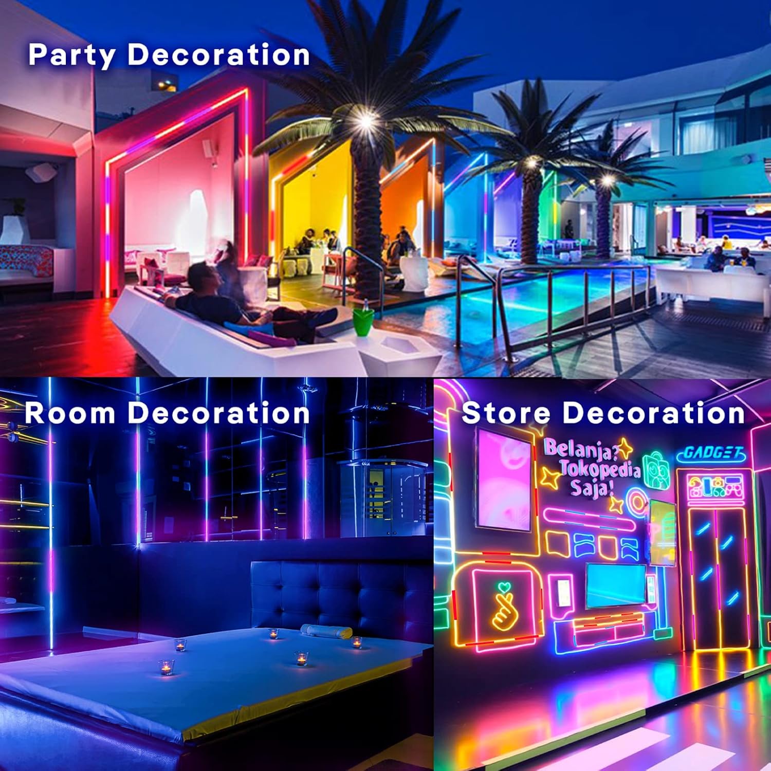 RGB LED Strip Light, 16.4ft Waterproof LED Light Strip with Remote Control & APP Control, Decorative Light for Bedroom, Living Room, Party, Festival